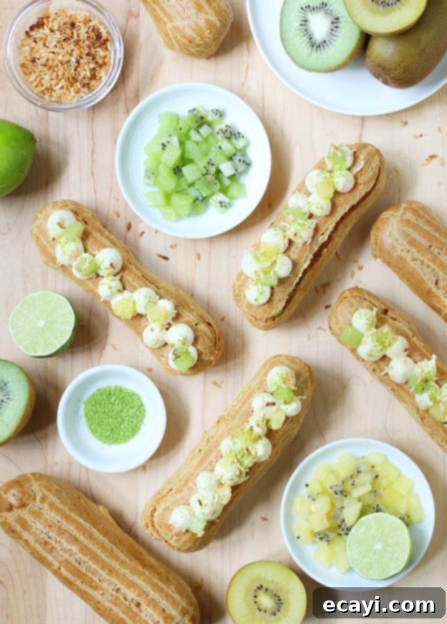 Exotic Coconut, Kiwifruit, and Lime Eclairs 5 Kiwifruit, Lime, and Coconut Eclairs // FoodNouveau.com