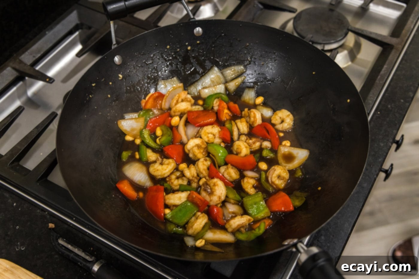 Fiery Wok Shrimp 13 Kung pao shrimp recipe finished and ready to serve