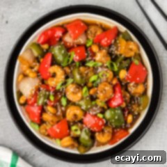 Fiery Wok Shrimp 15 Close up photo of a plate of Kung Pao Shrimp
