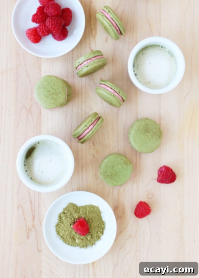 Ruby and Jade Macarons 2 Fresh Raspberry and Matcha Macarons // FoodNouveau.com