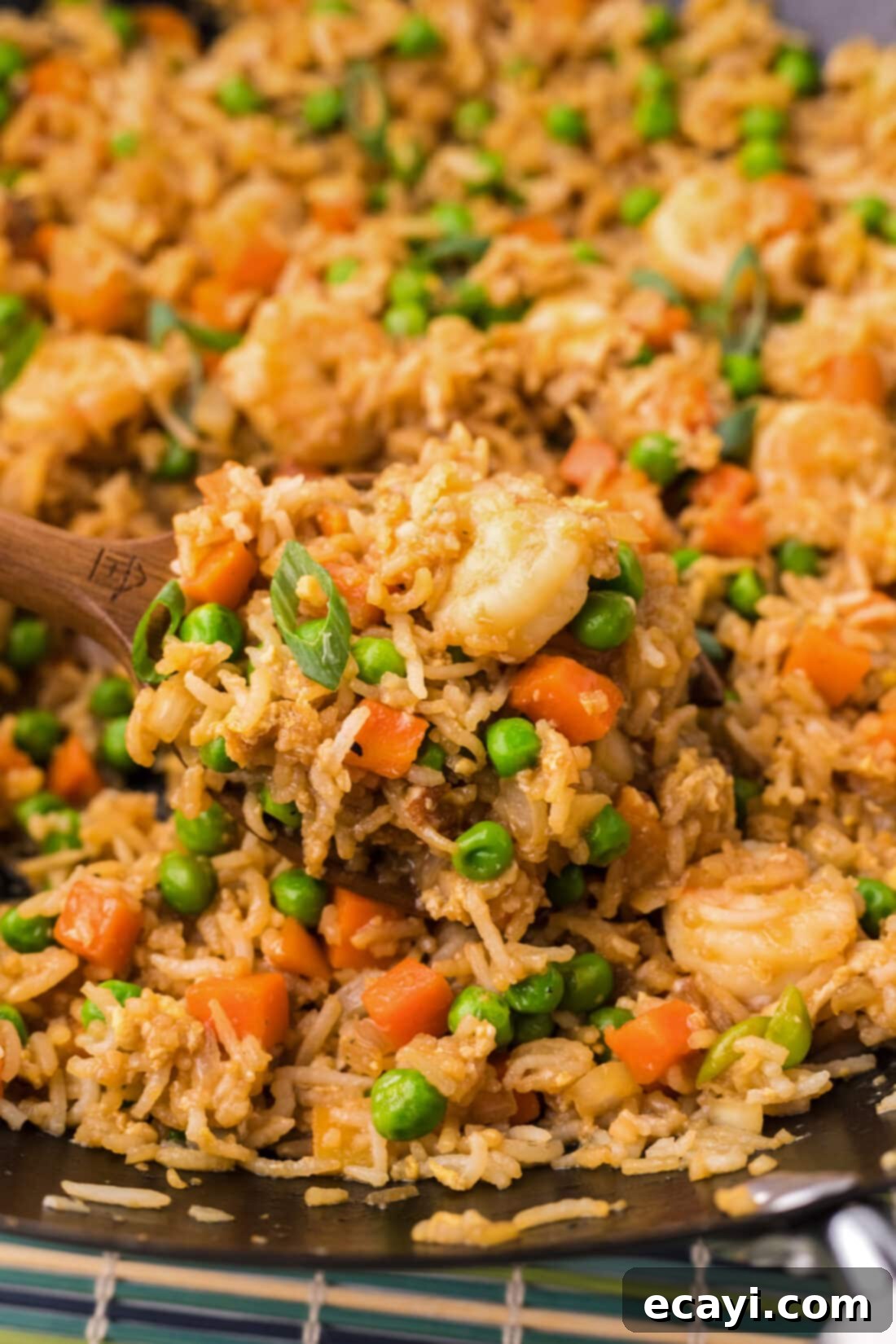 Golden Shrimp Fried Rice 3 Close up photo of a spoonful of Shrimp Fried Rice
