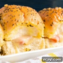Ultimate Ham and Cheese Sliders 6 close up ham and cheese slider