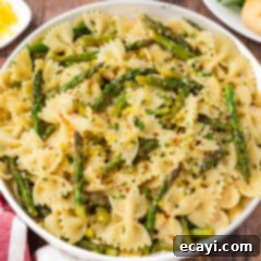 Bright Asparagus Pasta 13 Close up photo of a bowl of Asparagus Pasta