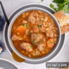 Wholesome Beef and Barley Comfort 16 Beef Barley Soup in a bowl