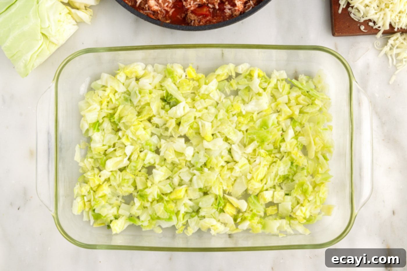 Hearty Cabbage Roll Bake 11 chopped cabbage forming the bottom layer of a baking dish