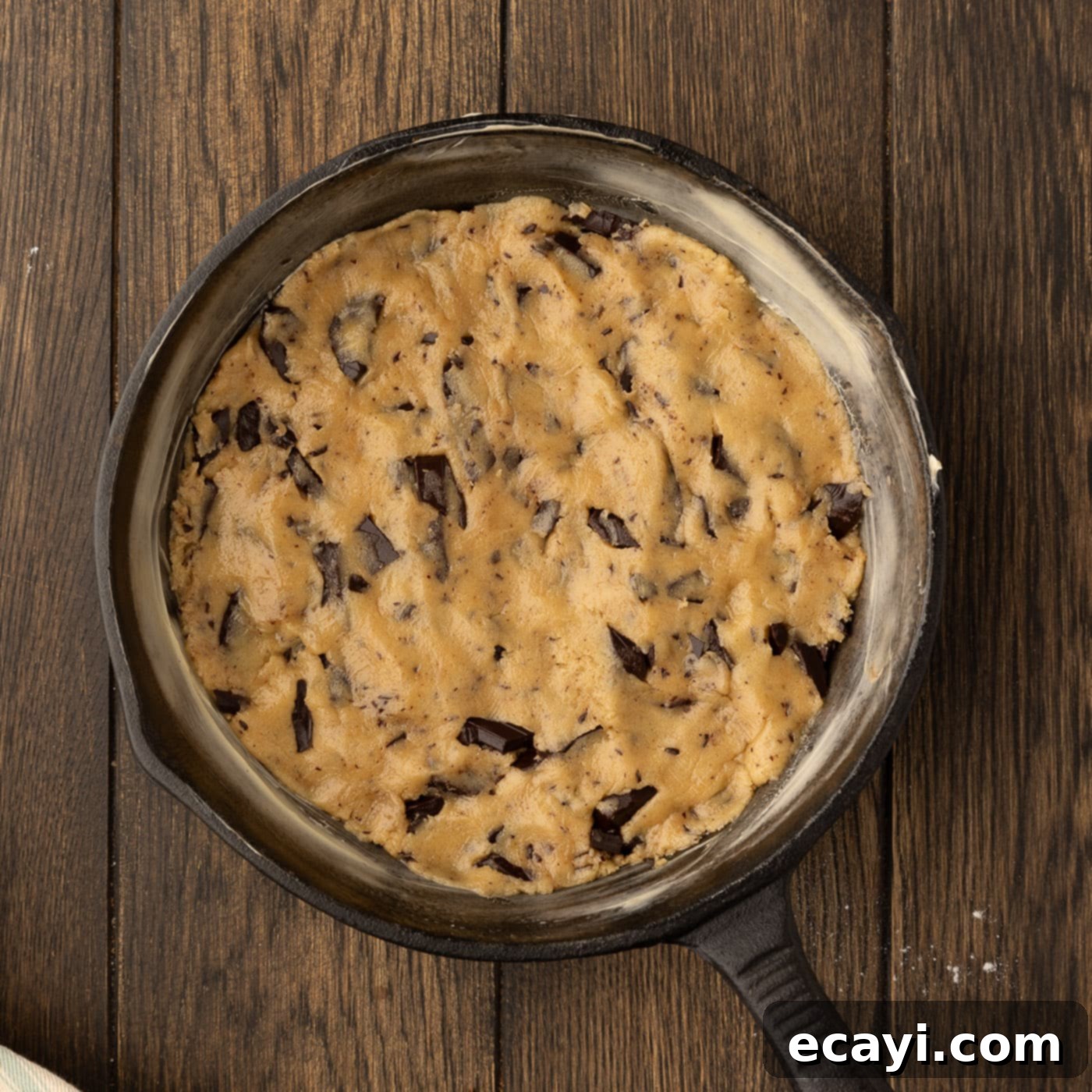Molten Skillet Chocolate Caramel Cookie 14 chocolate chip cookie dough pressed into a skillet