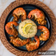 Titan Prawns 6 Colossal Shrimp on a plate with rice