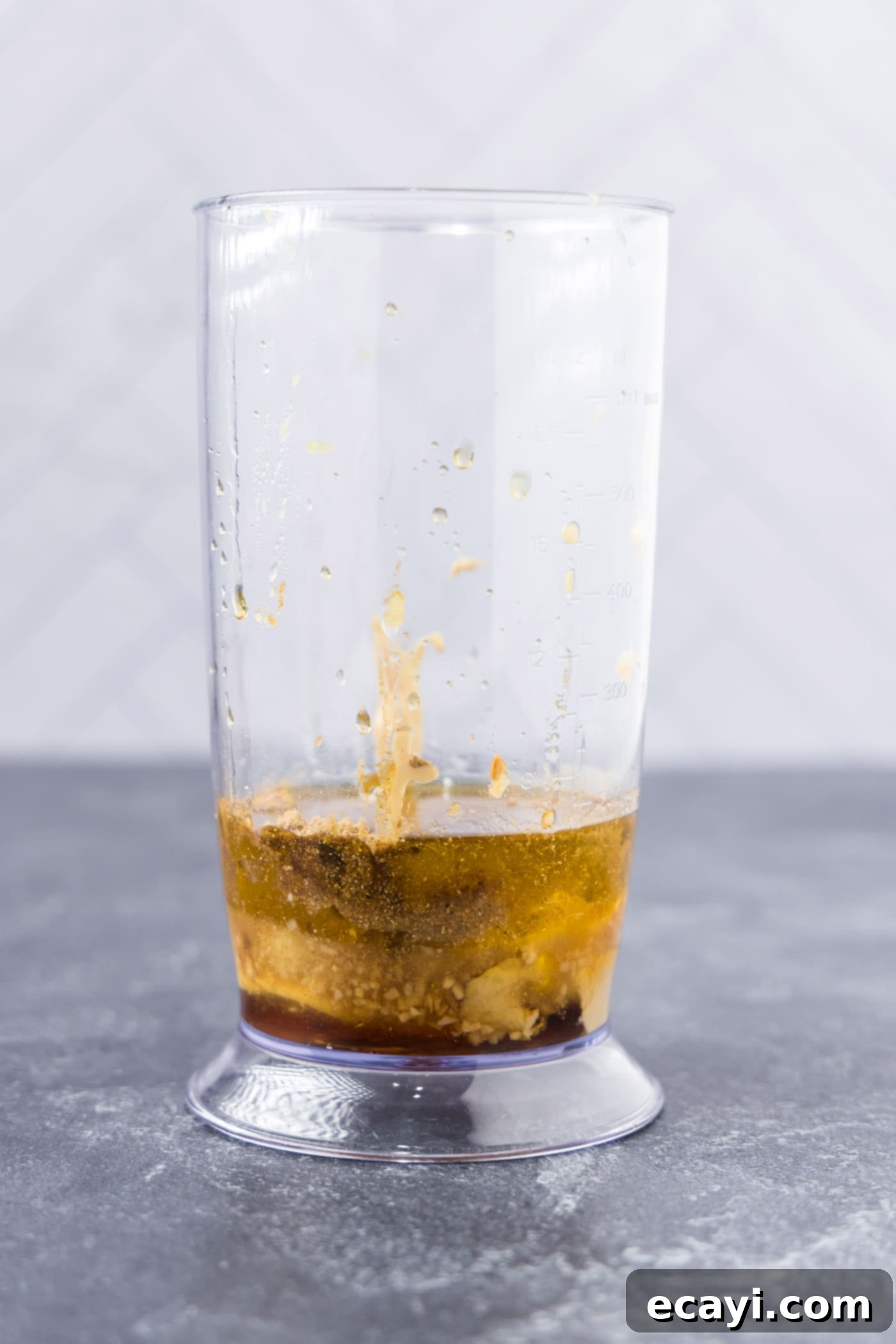 Zesty Lemon Herb Lentil Salad 5 lentil salad dressing ingredients in an immersion blender