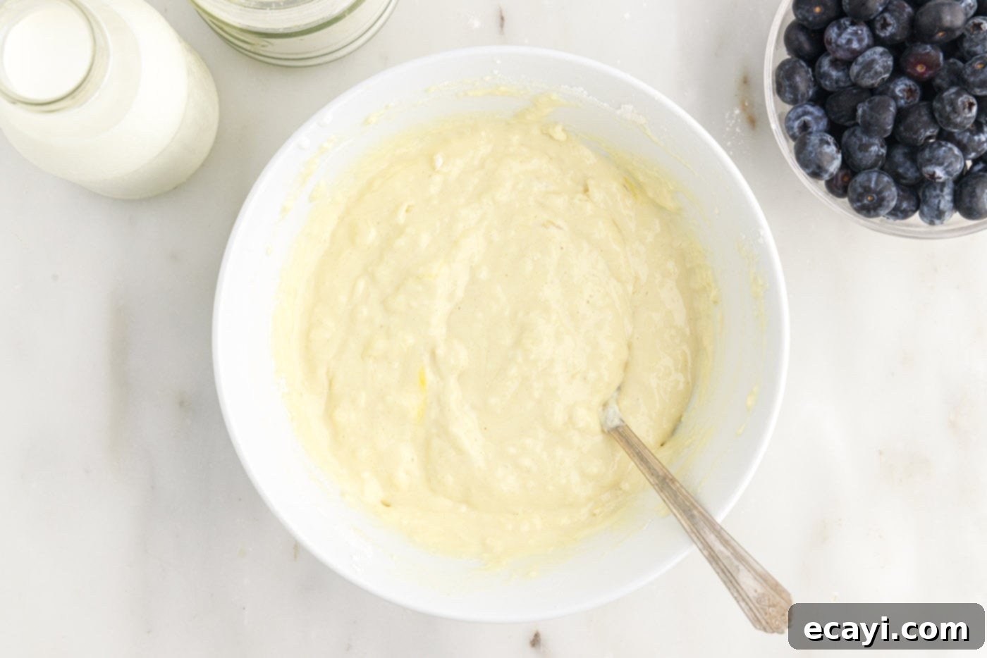 Bursting Blueberry Breakfast Flapjacks 8 fluffy pancake batter in a bowl