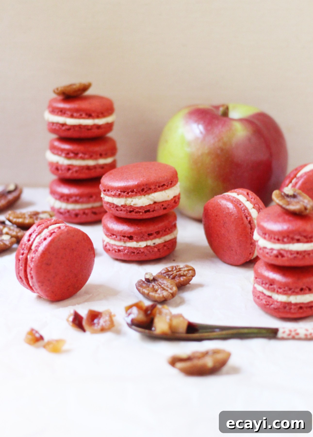 Artisan Spiced Apple Pecan French Macarons 3 Spiced Apple & Pecan Macarons // FoodNouveau.com
