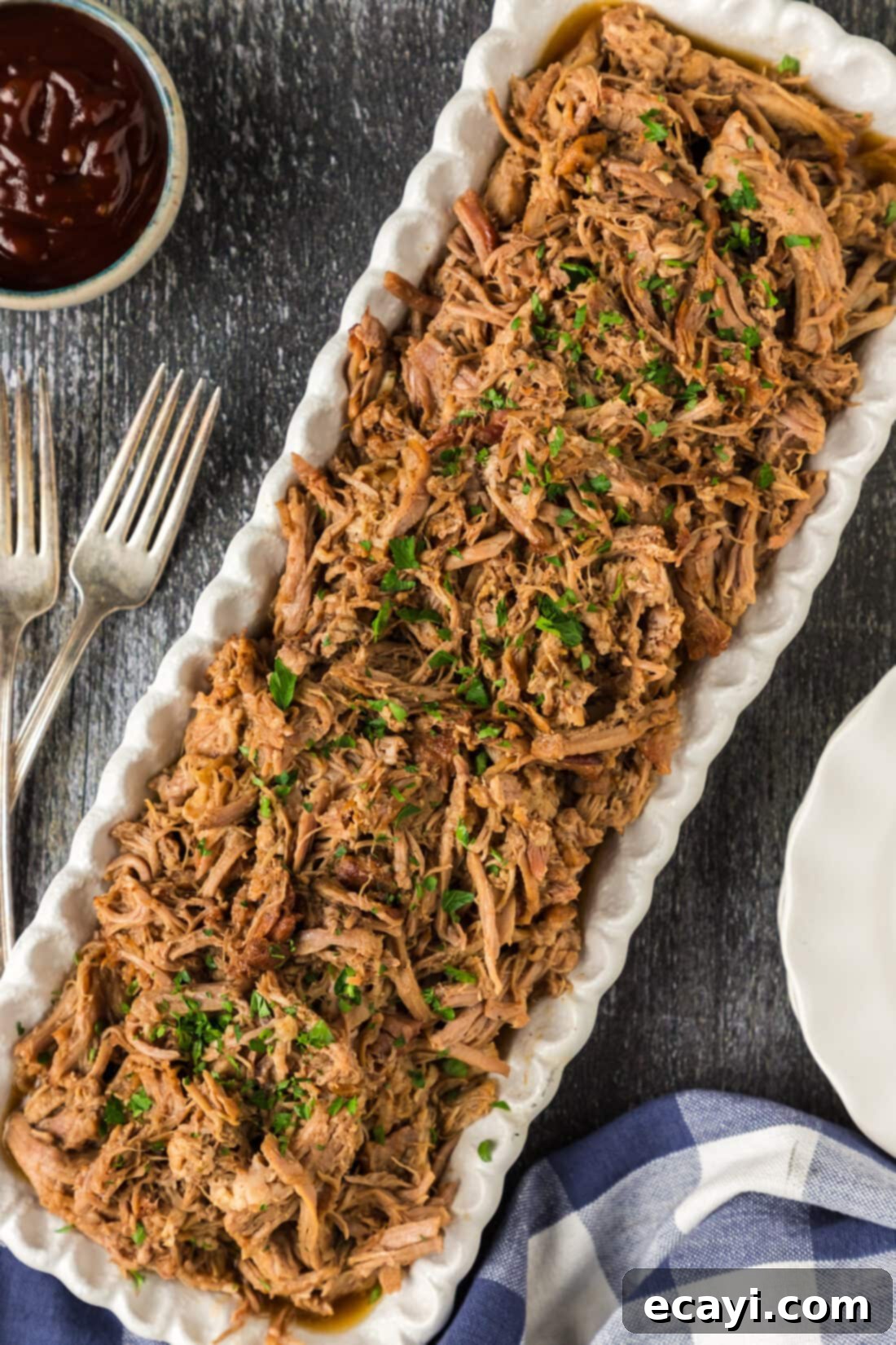 Slow-Cooked Shredded Pork 2 Pulled Pork on a platter