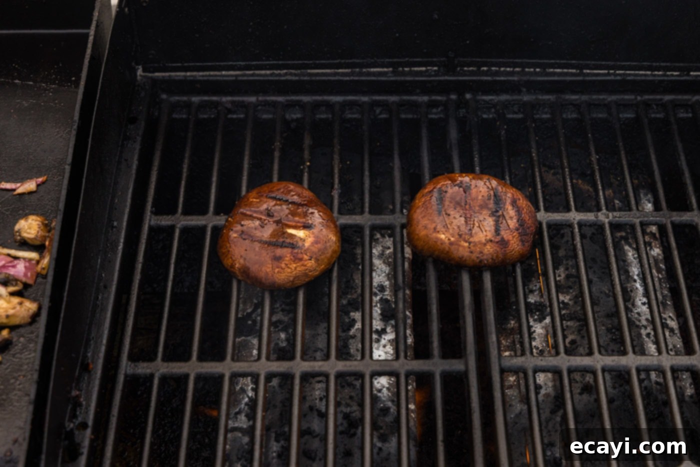 Mushroom Burger 11 grilled portobello mushroom burgers on flat top grate