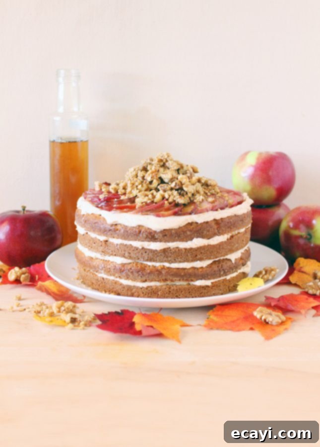Tender Apple Layers with Velvety Caramel Apple Frosting and Toasted Maple Walnut Streusel 2 Rich Layered Apple Cake with Caramelized Apple Buttercream and Maple Walnut Crumble, perfect for fall