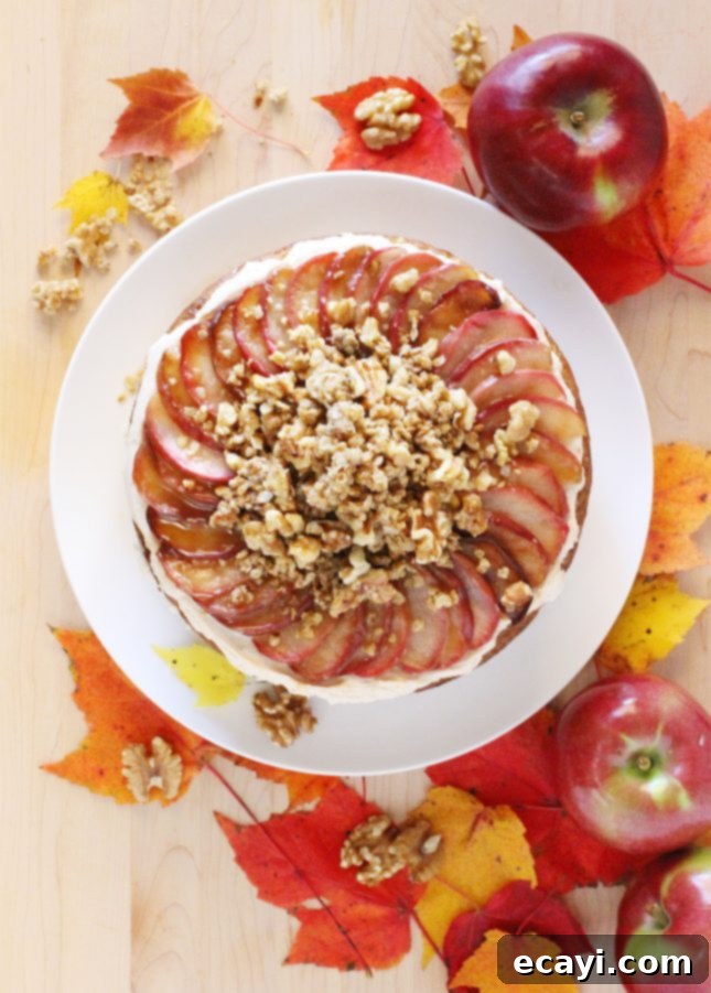 Tender Apple Layers with Velvety Caramel Apple Frosting and Toasted Maple Walnut Streusel 4 Close-up of the caramelized apple slices adorning the layered apple cake