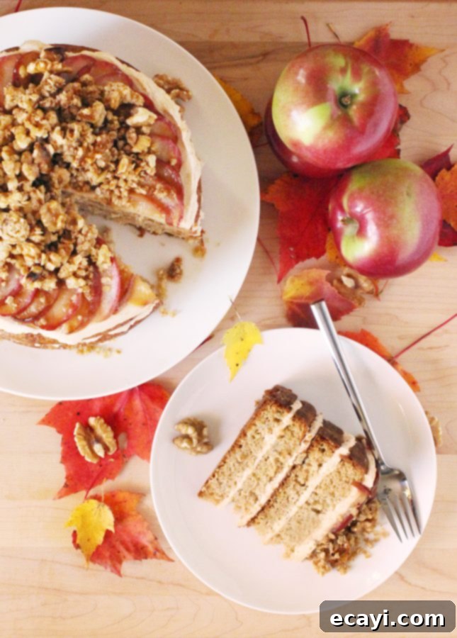 Tender Apple Layers with Velvety Caramel Apple Frosting and Toasted Maple Walnut Streusel 6 Layered Apple Cake with Caramelized Apple Buttercream and Maple Walnut Crumble recipe image