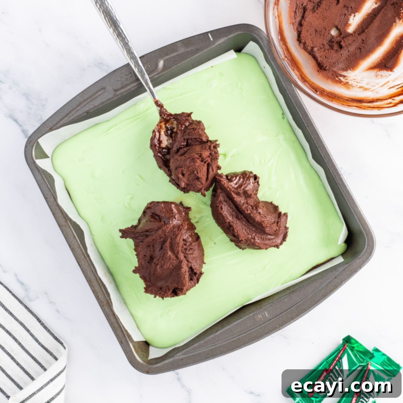 Irresistible Andes Mint Fudge 11 spreading chocolate layer over mint fudge