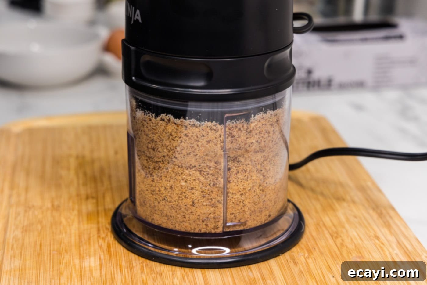 Golden Almond Chicken 6 crushed almonds in a food processor