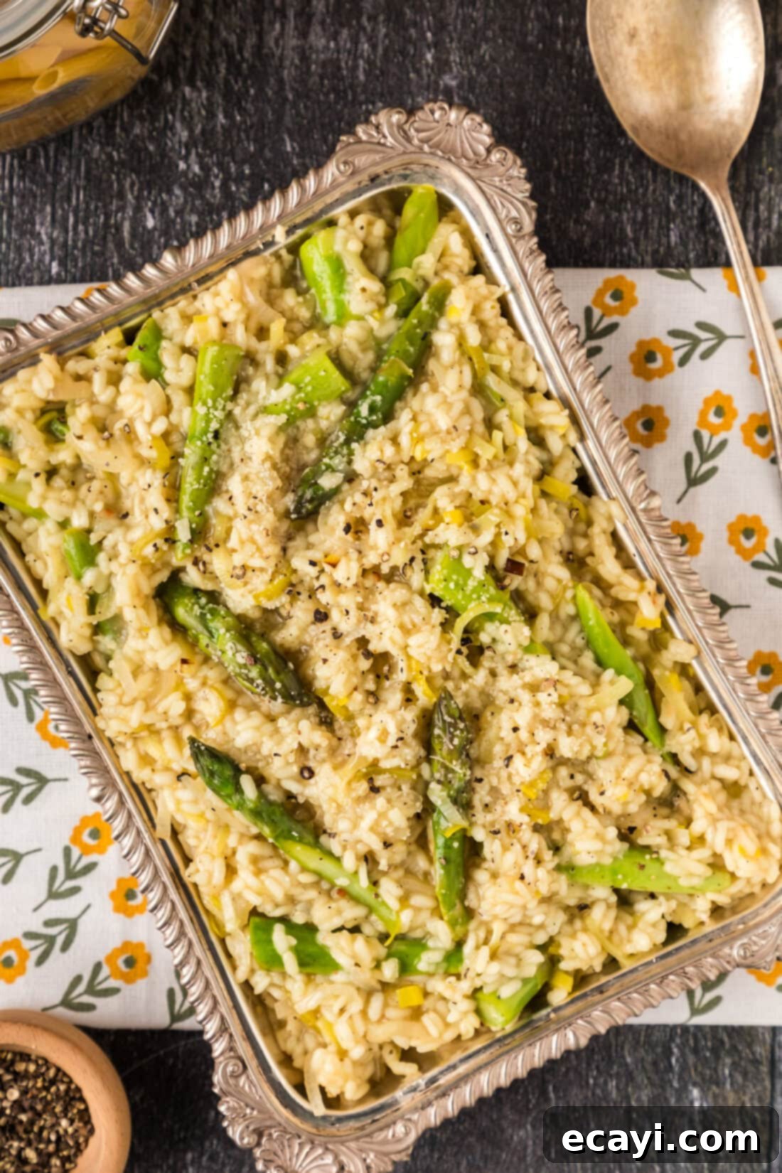Velvet Asparagus Risotto 3 Serving platter of Asparagus Risotto