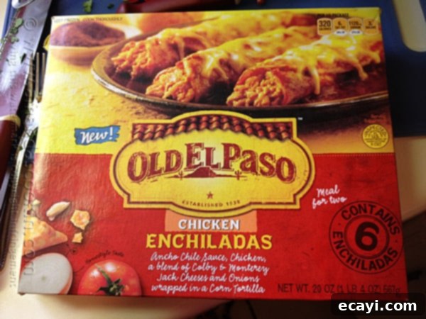 Fiesta Rice with Black Beans and Corn 4 A close up photo of a package of Old El Paso chicken enchiladas.