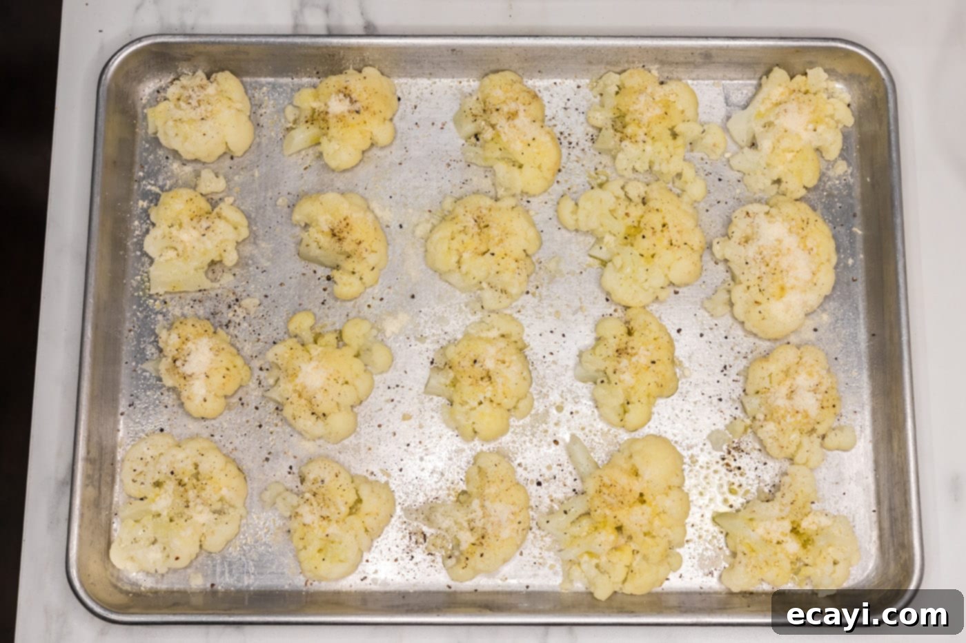 Crispy Smashed Cauliflower 9 smashed cauliflower with parmesan cheese and seasonings