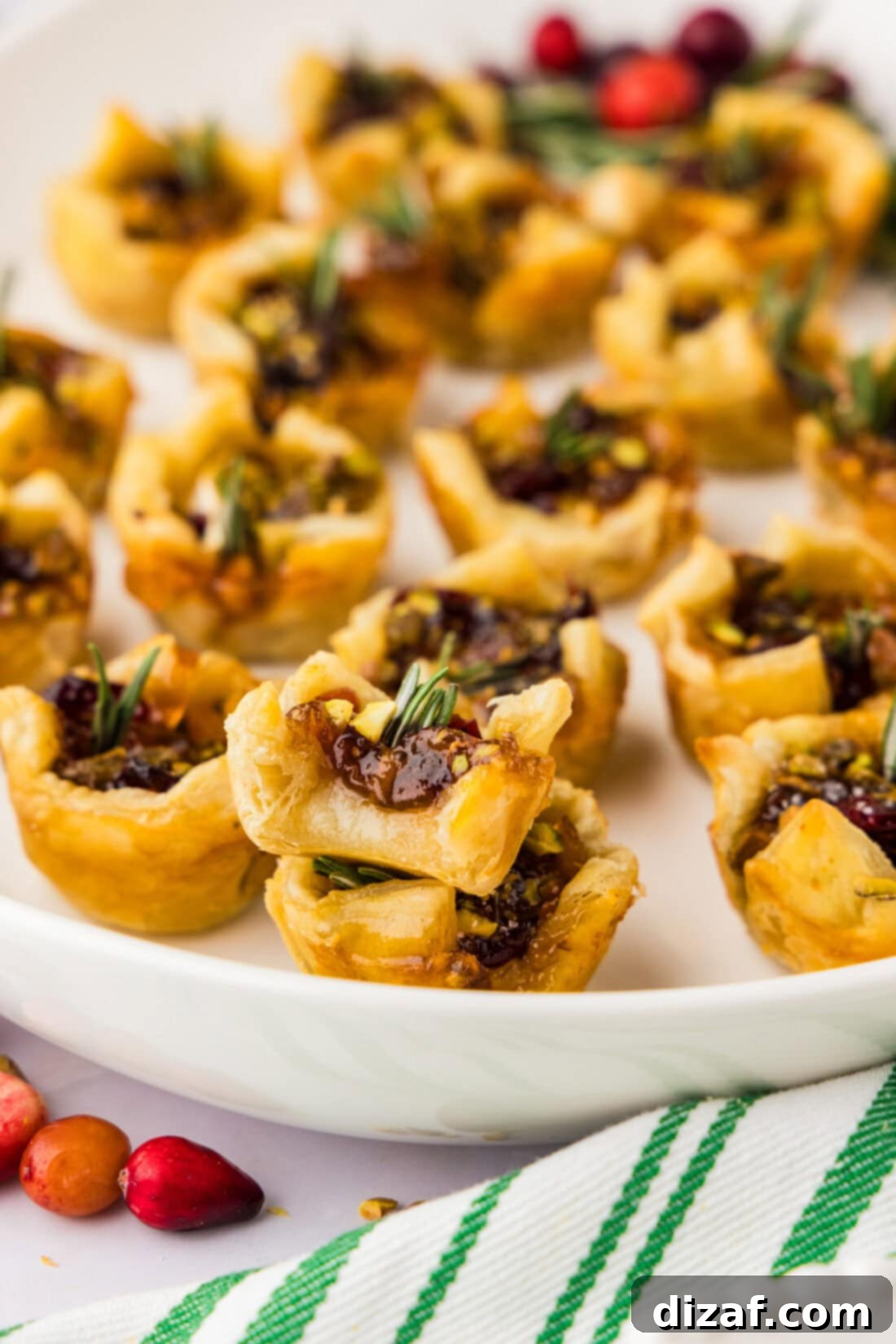 A generous pile of golden-brown Brie Bites arranged artfully on a white plate, ready to be served as an appetizer.