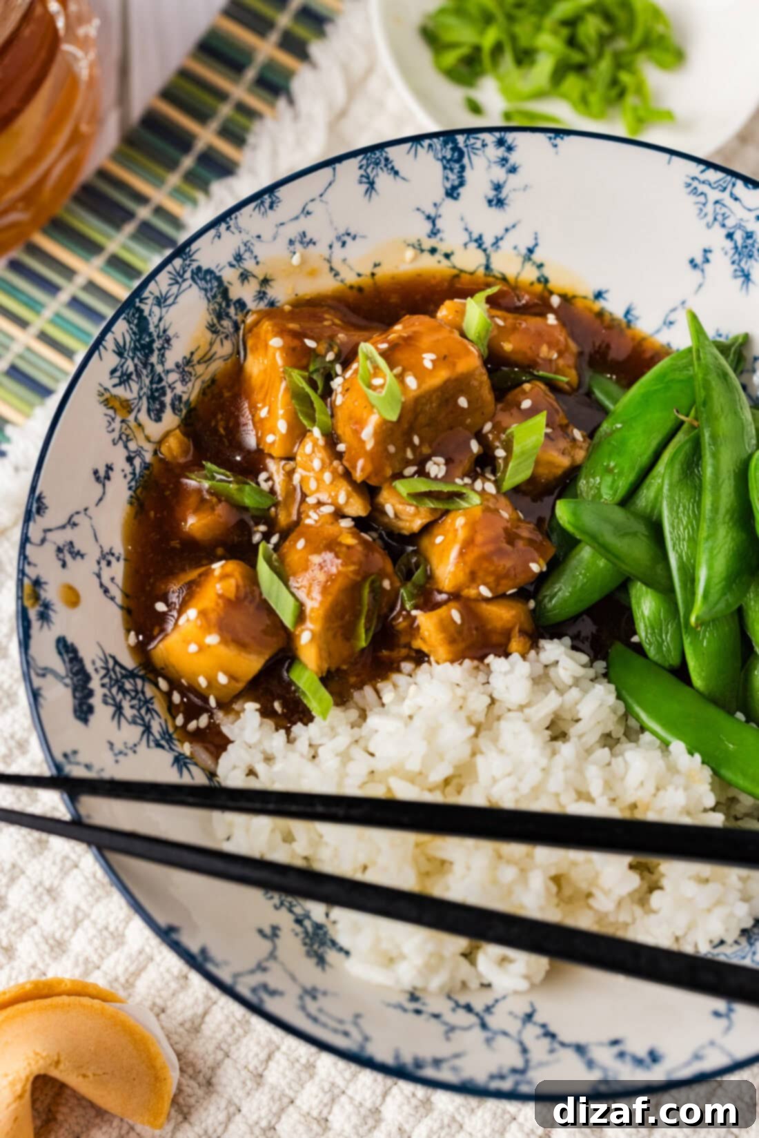 Honey Garlic Chicken in the Instant Pot 2 Instant Pot Honey Garlic Chicken served with rice and peas