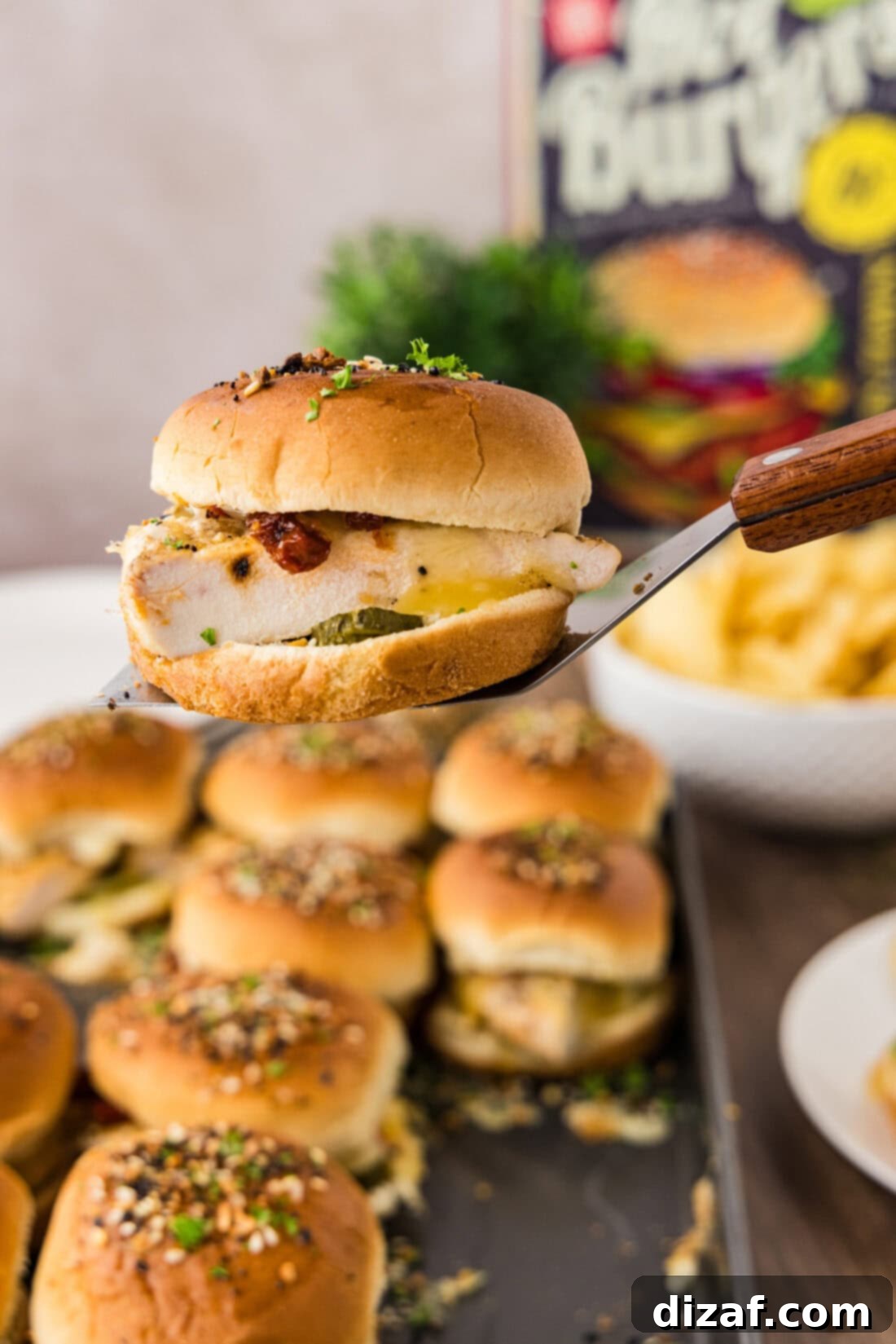 Gouda Chicken Slider on a spatula