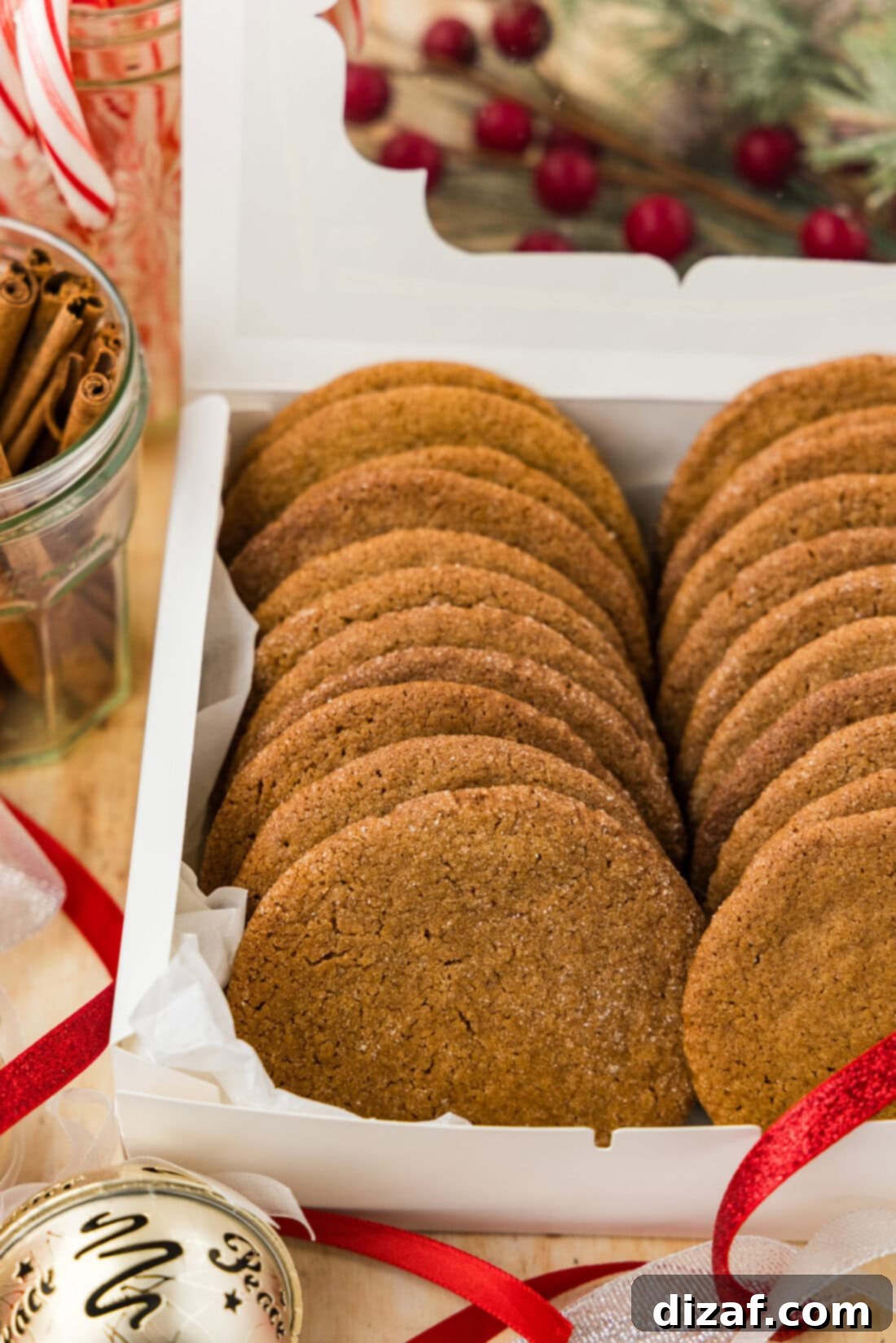Bakery box filled with Crispy Gingersnap Cookies