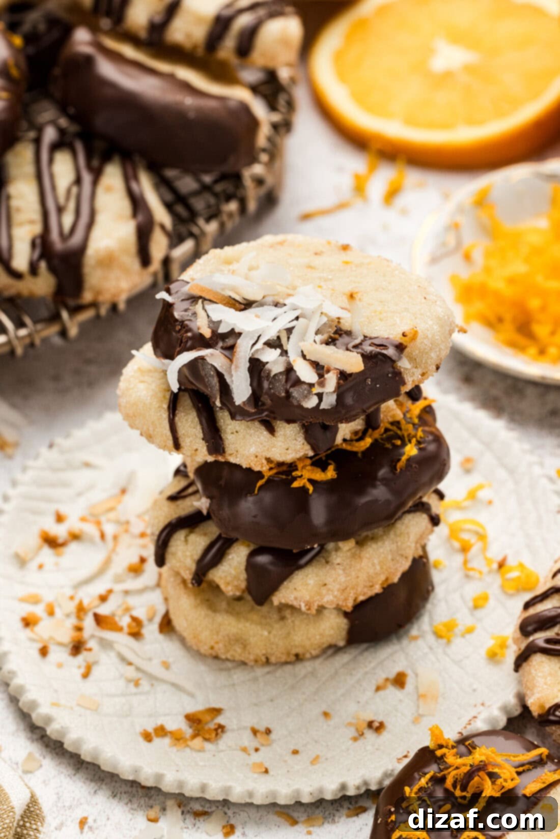 Stack of Orange Coconut Icebox Cookies