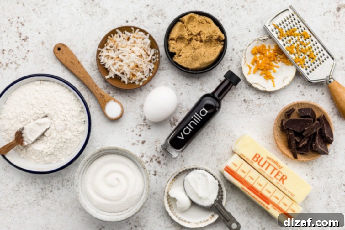Ingredients for Orange Coconut Icebox Cookies