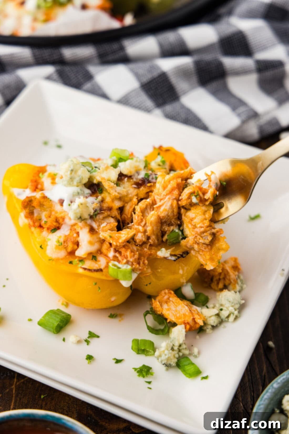 Serving Buffalo Chicken Stuffed Peppers