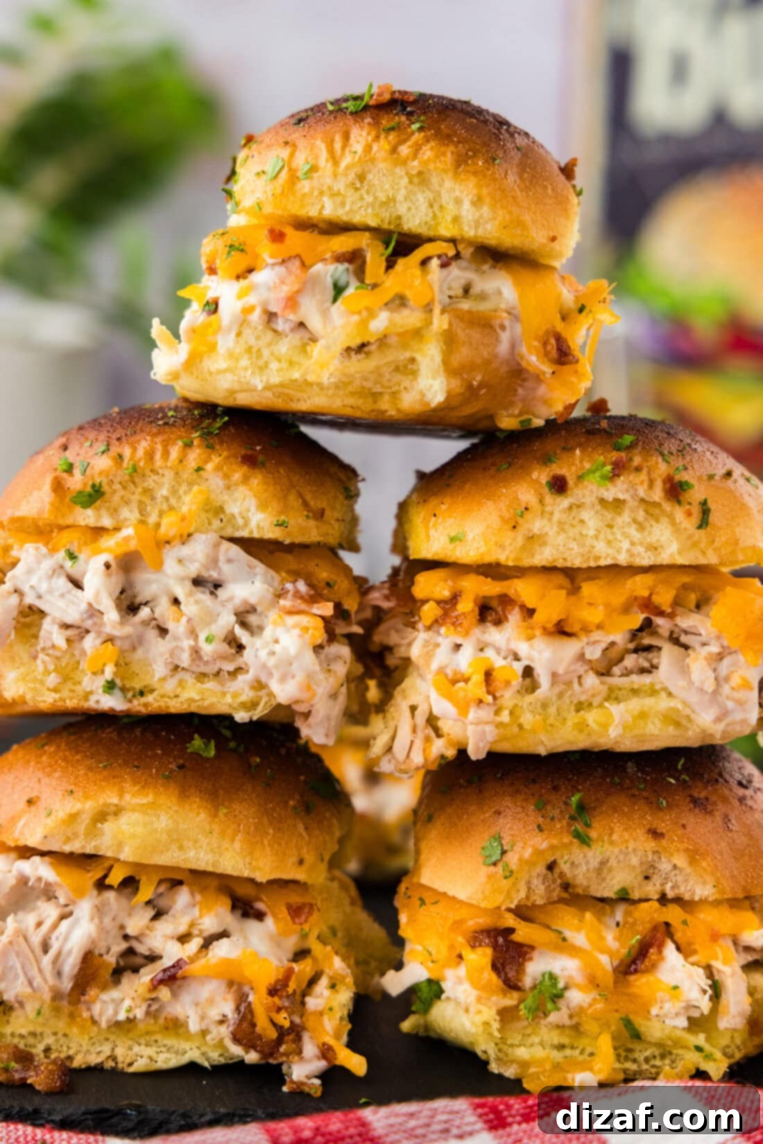 Stack of Chicken Bacon Ranch Sliders - Delicious Party Appetizer
